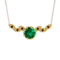 Lilja Kolye - Yeşil kuvars ve kök yakut 14 ayar altın kolye (40 cm rose altın rolo zincir) #1m6d9sf