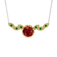 Lilja Kolye - Garnet ve yeşil kuvars 14 ayar altın kolye (40 cm beyaz altın rolo zincir) #1r7pxbs
