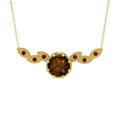 Lilja Kolye - Dumanlı kuvars ve garnet 18 ayar altın kolye (40 cm altın rolo zincir) #1rrkgif