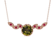 Lilja Kolye - Peridot ve rodolit garnet 18 ayar rose altın kolye (40 cm rose altın rolo zincir) #1sr447t