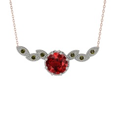 Garnet ve peridot 18 ayar beyaz altın kolye (40 cm rose altın rolo zincir)