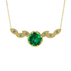 Lilja Kolye - Yeşil kuvars ve pırlanta 8 ayar altın kolye (0.12 karat, 40 cm altın rolo zincir) #68em48