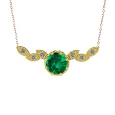 Lilja Kolye - Yeşil kuvars ve pırlanta 8 ayar altın kolye (0.12 karat, 40 cm gümüş rolo zincir) #g1m0uw