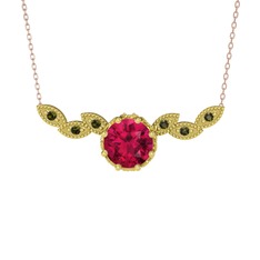 Lilja Kolye - Rodolit garnet ve peridot 14 ayar altın kolye (40 cm rose altın rolo zincir) #p2qy30