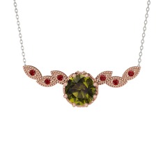 Peridot ve garnet 8 ayar rose altın kolye (40 cm beyaz altın rolo zincir)