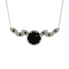 Lilja Kolye - Siyah zirkon ve peridot 8 ayar beyaz altın kolye (40 cm beyaz altın rolo zincir) #z9oqjj