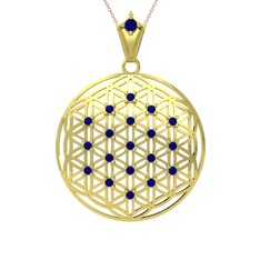 Taşlı Yaşam Çiçeği Kolye - Lab safir 925 ayar altın kaplama gümüş kolye (40 cm rose altın rolo zincir) #1mcfde9