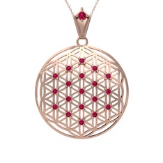 Taşlı Yaşam Çiçeği Kolye - Rodolit garnet 18 ayar rose altın kolye (40 cm rose altın rolo zincir) #a5ras5