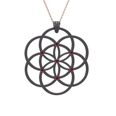 Taşlı Yaşam Tohumu Kolye - Kök yakut 925 ayar siyah rodyum kaplama gümüş kolye (40 cm rose altın rolo zincir) #1l2ct6x