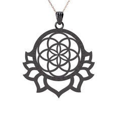 Lotus Yaşam Tohumu Kolye - 925 ayar siyah rodyum kaplama gümüş kolye (40 cm rose altın rolo zincir) #182w0af