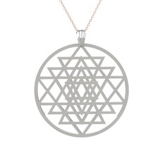 Sri Yantra Kolye - 18 ayar beyaz altın kolye (40 cm gümüş rolo zincir) #1awrrhm