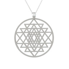 Sri Yantra Kolye - 8 ayar beyaz altın kolye (40 cm gümüş rolo zincir) #asrbov