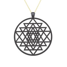 Sri Yantra Kolye - 925 ayar siyah rodyum kaplama gümüş kolye (40 cm altın rolo zincir) #xho0yp