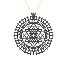 Saraswati Sri Yantra - 925 ayar siyah rodyum kaplama gümüş kolye (40 cm altın rolo zincir) #1ie6o9y