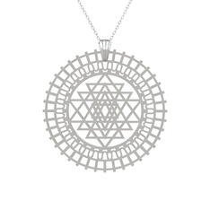 Saraswati Sri Yantra - 14 ayar beyaz altın kolye (40 cm gümüş rolo zincir) #m3dvs8