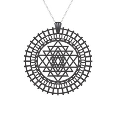 Saraswati Sri Yantra - 925 ayar siyah rodyum kaplama gümüş kolye (40 cm beyaz altın rolo zincir) #p3ayf9