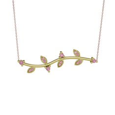 Zeytin Dalı Kolye - Pembe kuvars 18 ayar altın kolye (40 cm rose altın rolo zincir) #14mon0q