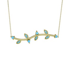 Zeytin Dalı Kolye - Akuamarin 14 ayar altın kolye (40 cm altın rolo zincir) #180gix5