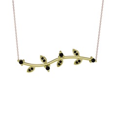 Zeytin Dalı Kolye - Siyah zirkon 18 ayar altın kolye (40 cm rose altın rolo zincir) #1bgrzmt