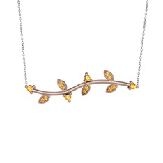 Zeytin Dalı Kolye - Sitrin 18 ayar rose altın kolye (40 cm beyaz altın rolo zincir) #1c5c9pa