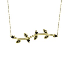 Zeytin Dalı Kolye - Siyah zirkon 8 ayar altın kolye (40 cm altın rolo zincir) #1tcmduz