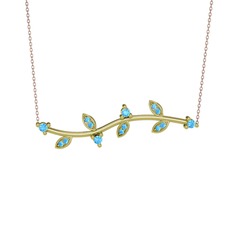 Zeytin Dalı Kolye - Akuamarin 18 ayar altın kolye (40 cm rose altın rolo zincir) #1tnx6er