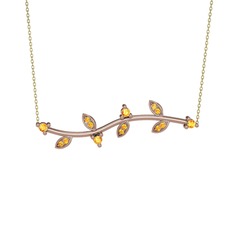 Zeytin Dalı Kolye - Sitrin 8 ayar rose altın kolye (40 cm altın rolo zincir) #c0s3ap
