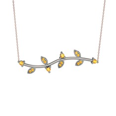 Zeytin Dalı Kolye - Sitrin 14 ayar beyaz altın kolye (40 cm rose altın rolo zincir) #cmoxln