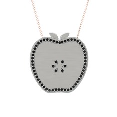 Elma Kolye - Siyah zirkon 925 ayar gümüş kolye (40 cm rose altın rolo zincir) #11qarah