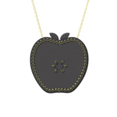 Elma Kolye - Peridot 925 ayar siyah rodyum kaplama gümüş kolye (40 cm gümüş rolo zincir) #12gw9tp