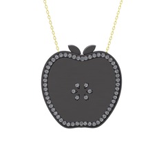 Elma Kolye - Swarovski 925 ayar siyah rodyum kaplama gümüş kolye (40 cm altın rolo zincir) #13tlp69