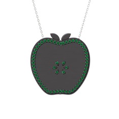 Elma Kolye - Yeşil kuvars 925 ayar siyah rodyum kaplama gümüş kolye (40 cm gümüş rolo zincir) #14nxh8i