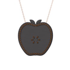 Elma Kolye - Dumanlı kuvars 925 ayar siyah rodyum kaplama gümüş kolye (40 cm gümüş rolo zincir) #1f1cnbk