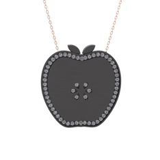 Elma Kolye - Pırlanta 925 ayar siyah rodyum kaplama gümüş kolye (0.48 karat, 40 cm gümüş rolo zincir) #5x2jg0