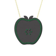 Elma Kolye - Yeşil kuvars 925 ayar siyah rodyum kaplama gümüş kolye (40 cm altın rolo zincir) #ikp5r9