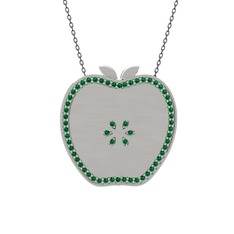 Elma Kolye - Yeşil kuvars 8 ayar beyaz altın kolye (40 cm gümüş rolo zincir) #t9etta