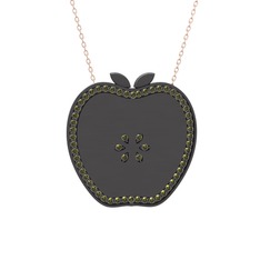 Peridot 925 ayar siyah rodyum kaplama gümüş kolye (40 cm rose altın rolo zincir)