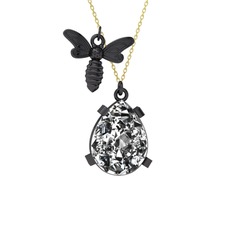 Bombus Arı Kolye - Swarovski 925 ayar siyah rodyum kaplama gümüş kolye (40 cm altın rolo zincir) #1w8ssaz