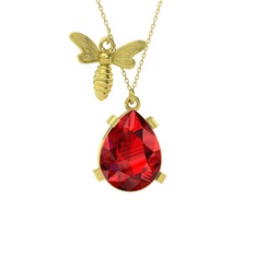 Bombus Arı Kolye - Garnet 925 ayar altın kaplama gümüş kolye (40 cm altın rolo zincir) #w2px41