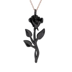Rosa Gül Kolye - 925 ayar siyah rodyum kaplama gümüş kolye (40 cm rose altın rolo zincir) #1kjfcbt