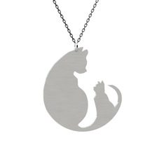 Aile Kedi Kolye - 18 ayar beyaz altın kolye (40 cm gümüş rolo zincir) #1k340im