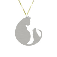 Aile Kedi Kolye - 14 ayar beyaz altın kolye (40 cm altın rolo zincir) #4zep9i