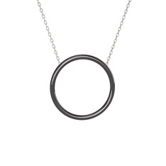 Klasik Halka Kolye - 925 ayar siyah rodyum kaplama gümüş kolye (40 cm beyaz altın rolo zincir) #nn3bu1
