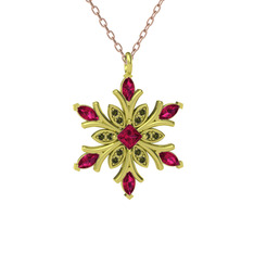 Rodolit garnet ve peridot 18 ayar altın kolye (40 cm rose altın rolo zincir)