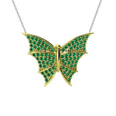 Diana Kelebek Kolye - Yeşil kuvars 14 ayar altın kolye (40 cm gümüş rolo zincir) #bg5avr