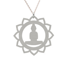 Lotus Buda Kolye - 14 ayar beyaz altın kolye (40 cm rose altın rolo zincir) #1k0etee