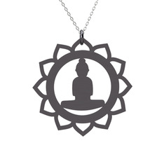 Lotus Buda Kolye - 925 ayar siyah rodyum kaplama gümüş kolye (40 cm gümüş rolo zincir) #v7maeu