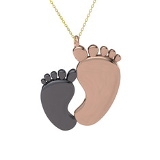 Bebek Ayağı Kolye - 925 ayar siyah rodyum kaplama gümüş kolye (40 cm altın rolo zincir) #1h2aghg