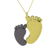 Bebek Ayağı Kolye - 925 ayar siyah rodyum kaplama gümüş kolye (40 cm altın rolo zincir) #j7zvhf