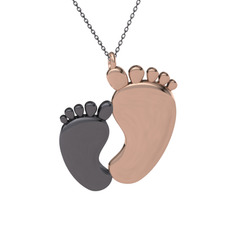 Bebek Ayağı Kolye - 925 ayar siyah rodyum kaplama gümüş kolye (40 cm gümüş rolo zincir) #mt7y5j